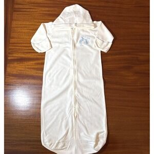 Vintage 1960s Baby‎ Sleep Sack White Blue Embroidery Newborn Fleece